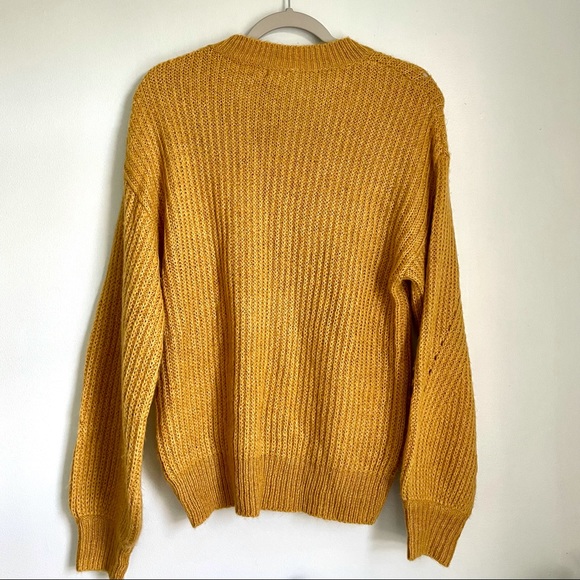 SOLD BP Golden Mustard Yellow Oversized Balloon Sleeve Cable Knit Sweater XS - Picture 6 of 14